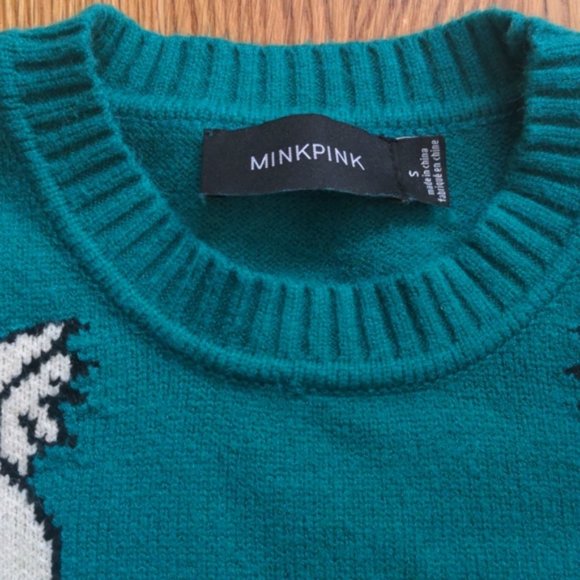 MINKPINK MINK PINK SNOW LEOPARD INTARSIA SWEATER AUTHENTIC GREEN WHITE SMALL - Picture 5 of 10